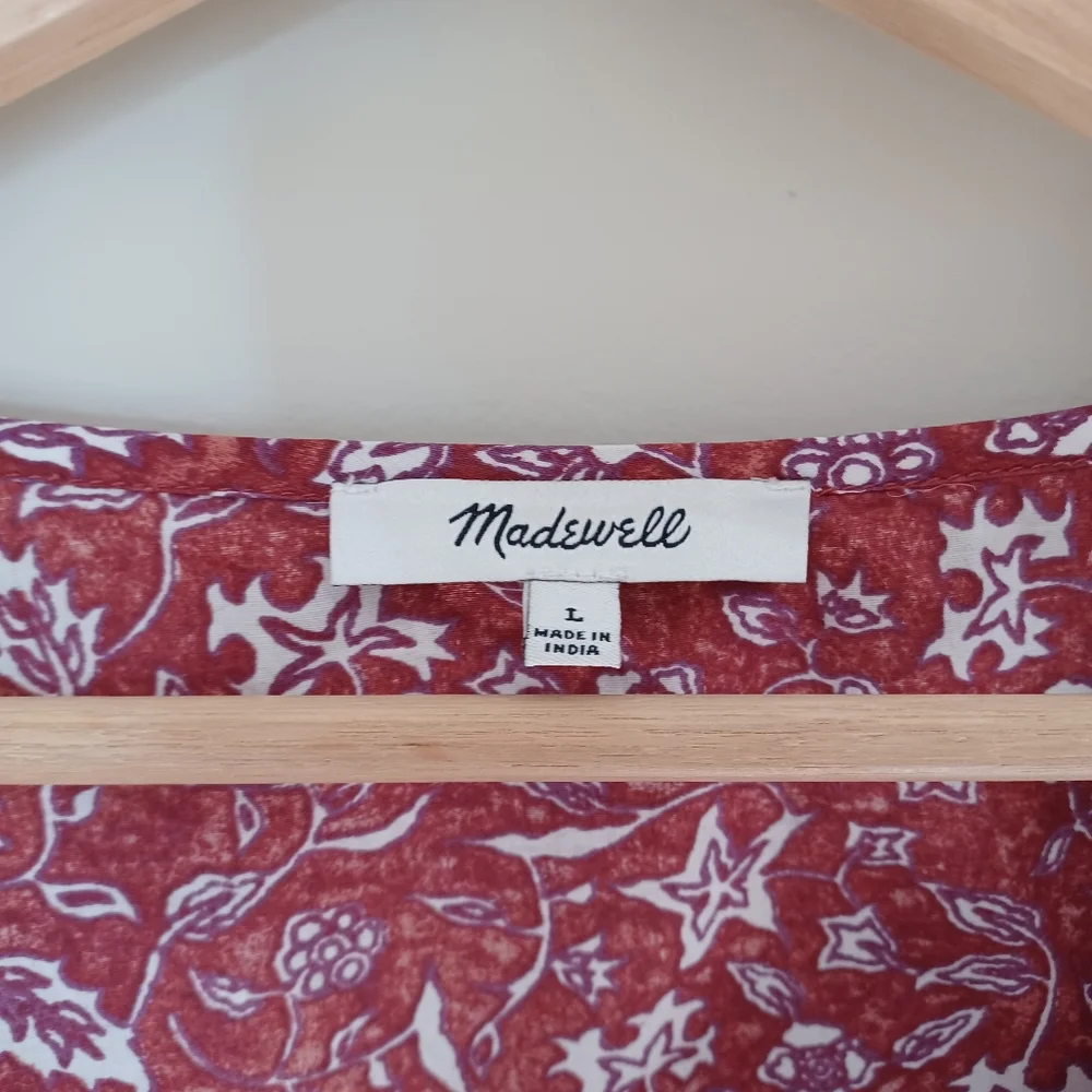 Madewell Rust Red Floral Puff-Sleeve Blouse